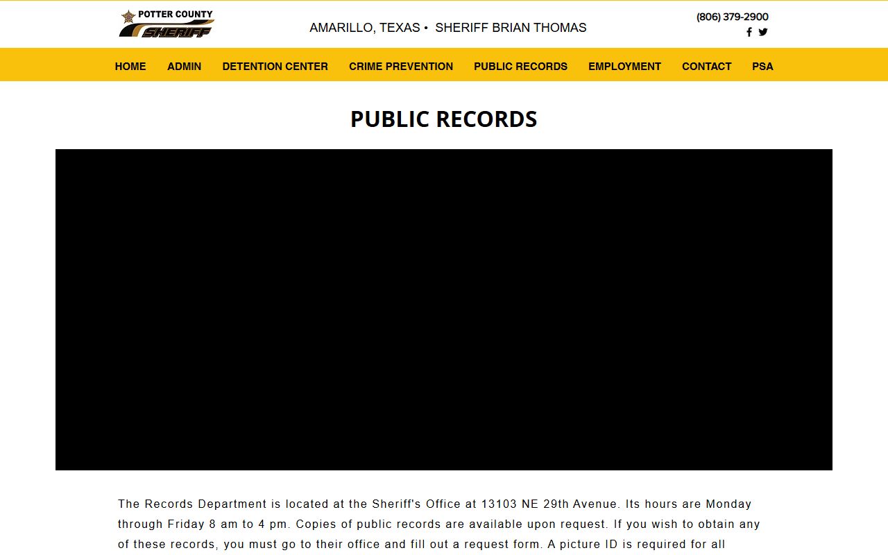 Potter County jail roster and inmate records public records page