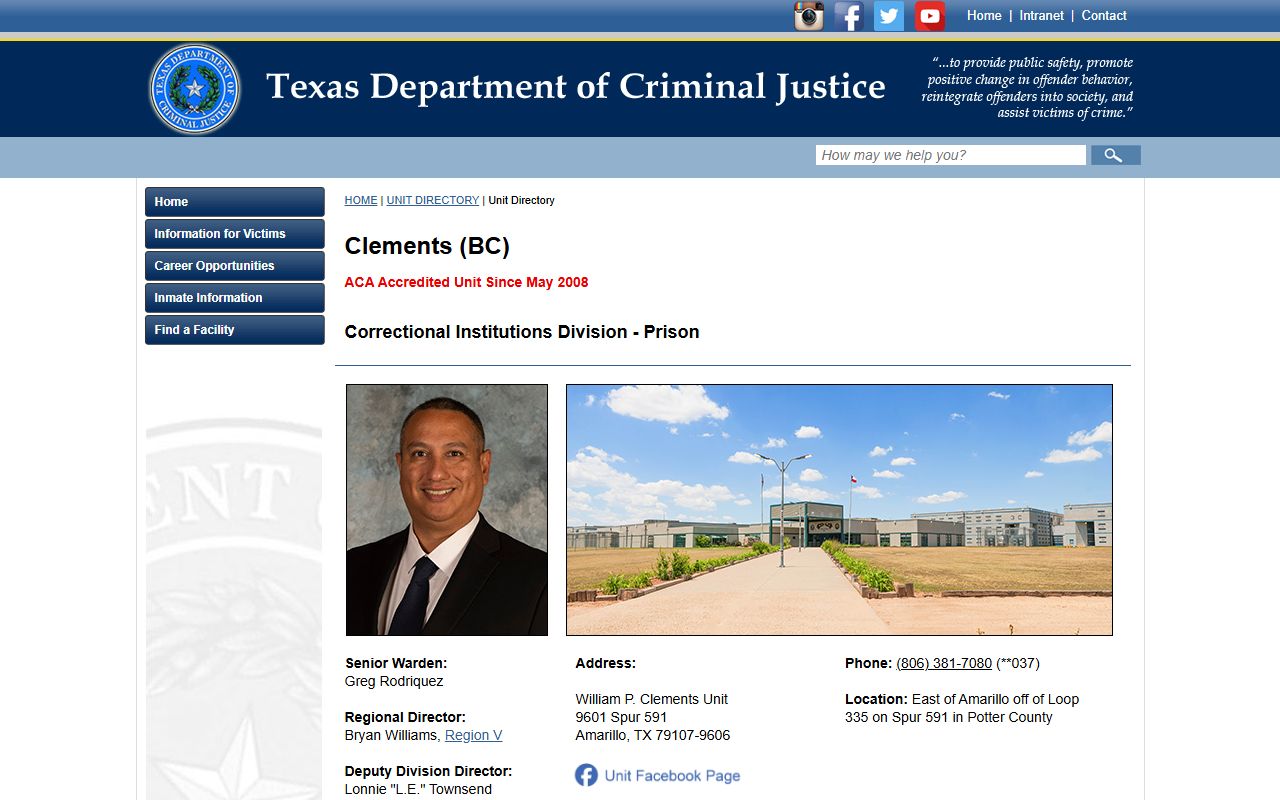 William P. Clements Unit TDCJ inmate lookup and prison profile